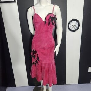 Wilsons Leather Pink Midi Dress with Black Accents